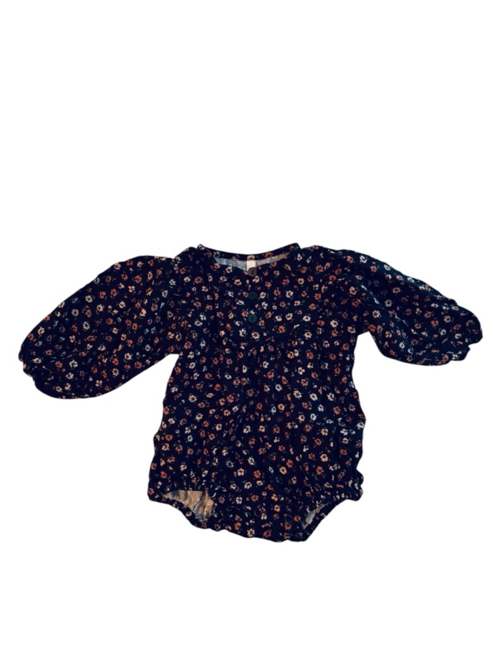 Rylee + Cru Gwen Black Floral Puff-Sleeve Romper 6-12 Months 8 0554